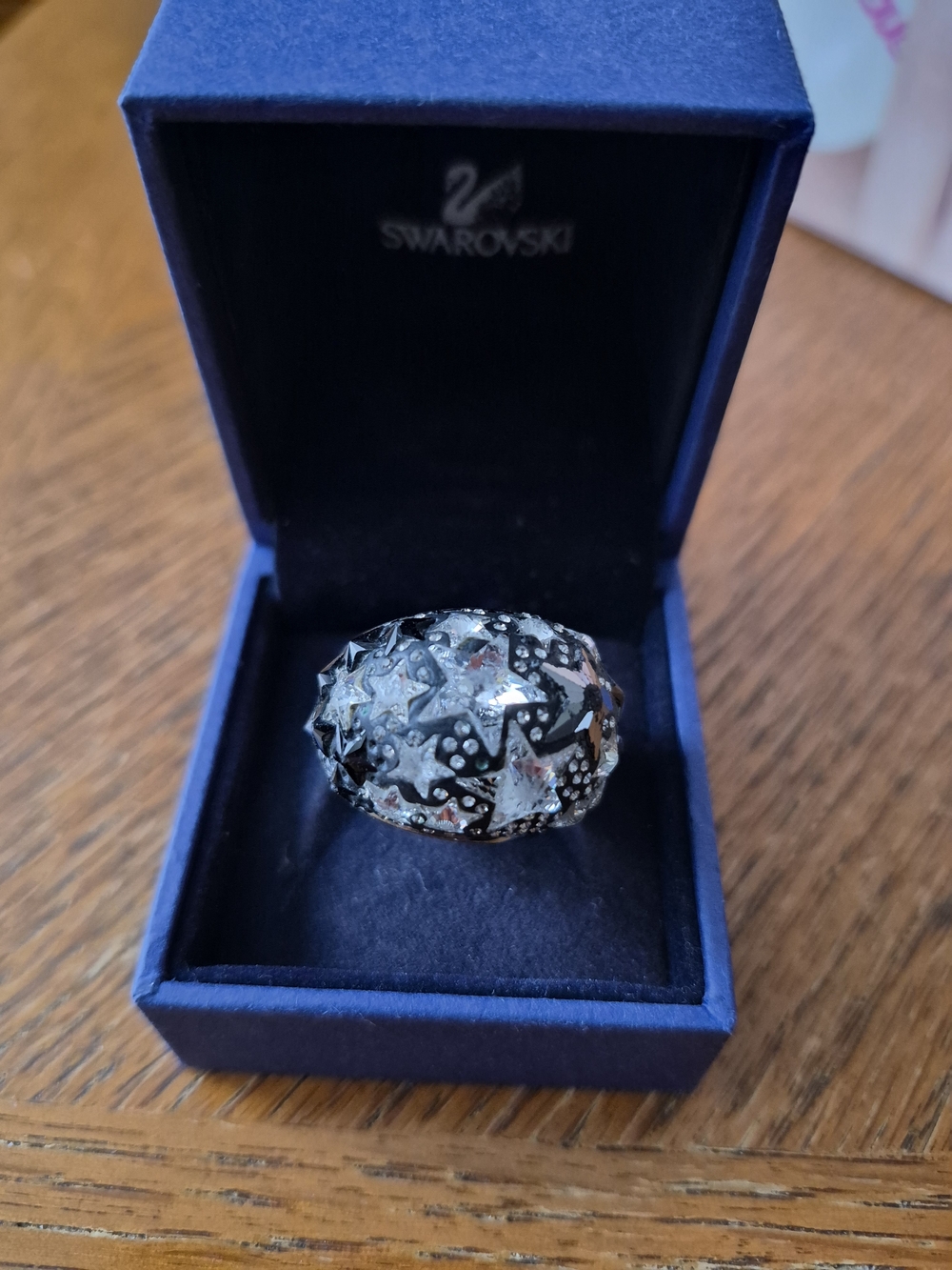 Swarovski Black and Silver Star Dome Statement Ring Sz 58